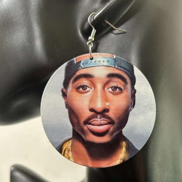 Rapper 2pac Tupac/Biggie/Marley/Prince Light Wood Print Earrings