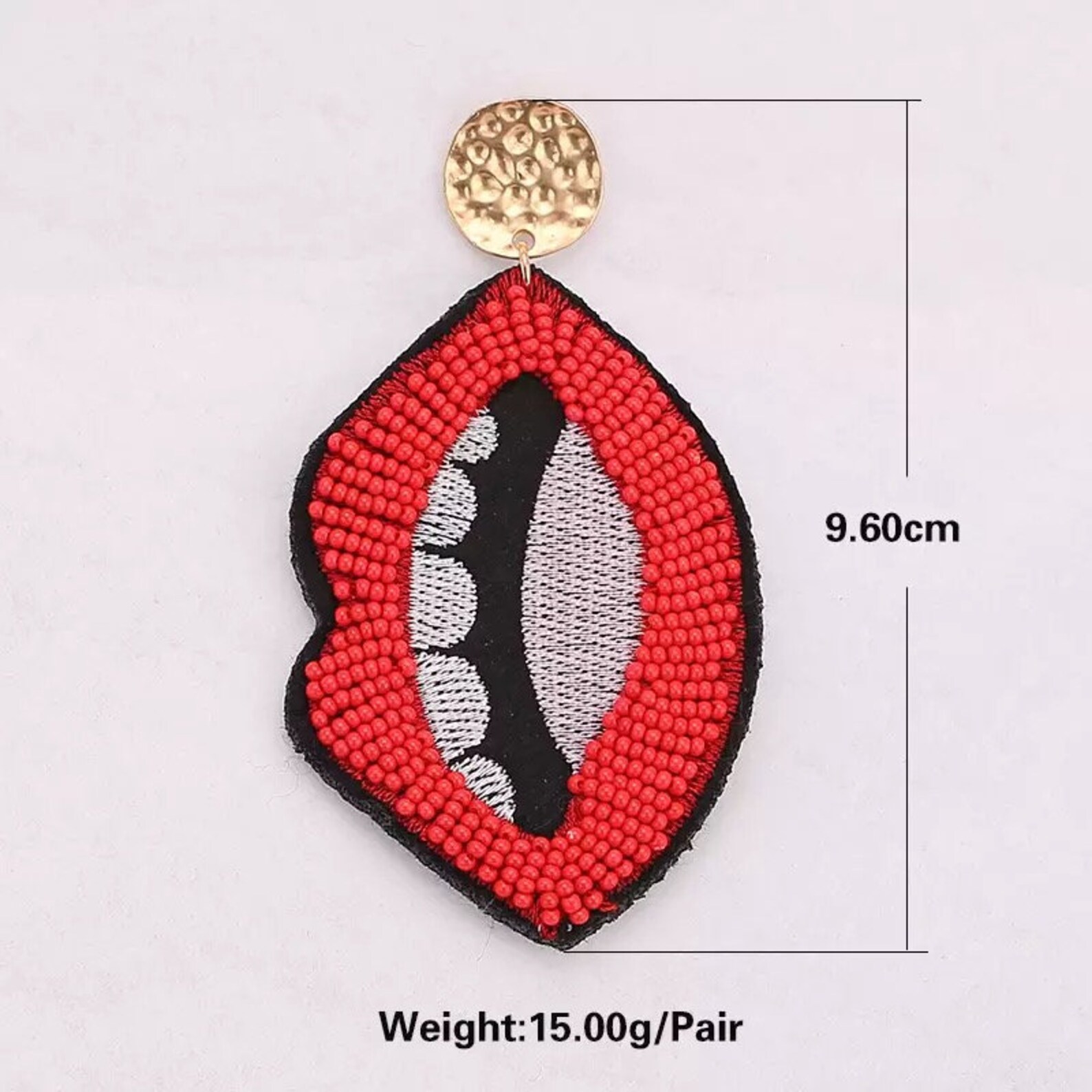 Red Beaded Lip Dangle Earrings Etsy