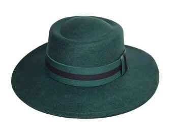 CASTLETON  - Dark Green Pork Pie Hat With Green and Black Striped Band