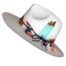 BOHO - White Custom Feather Fedora With Multicolor Feather Print Tied Band 