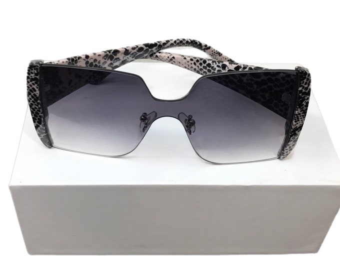 Black and Light Beige Snake Print Oversize Wide Frame Sunglasses