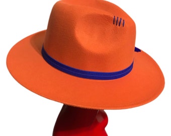 NY Orange Blue Brim Fan Fedora Hat 