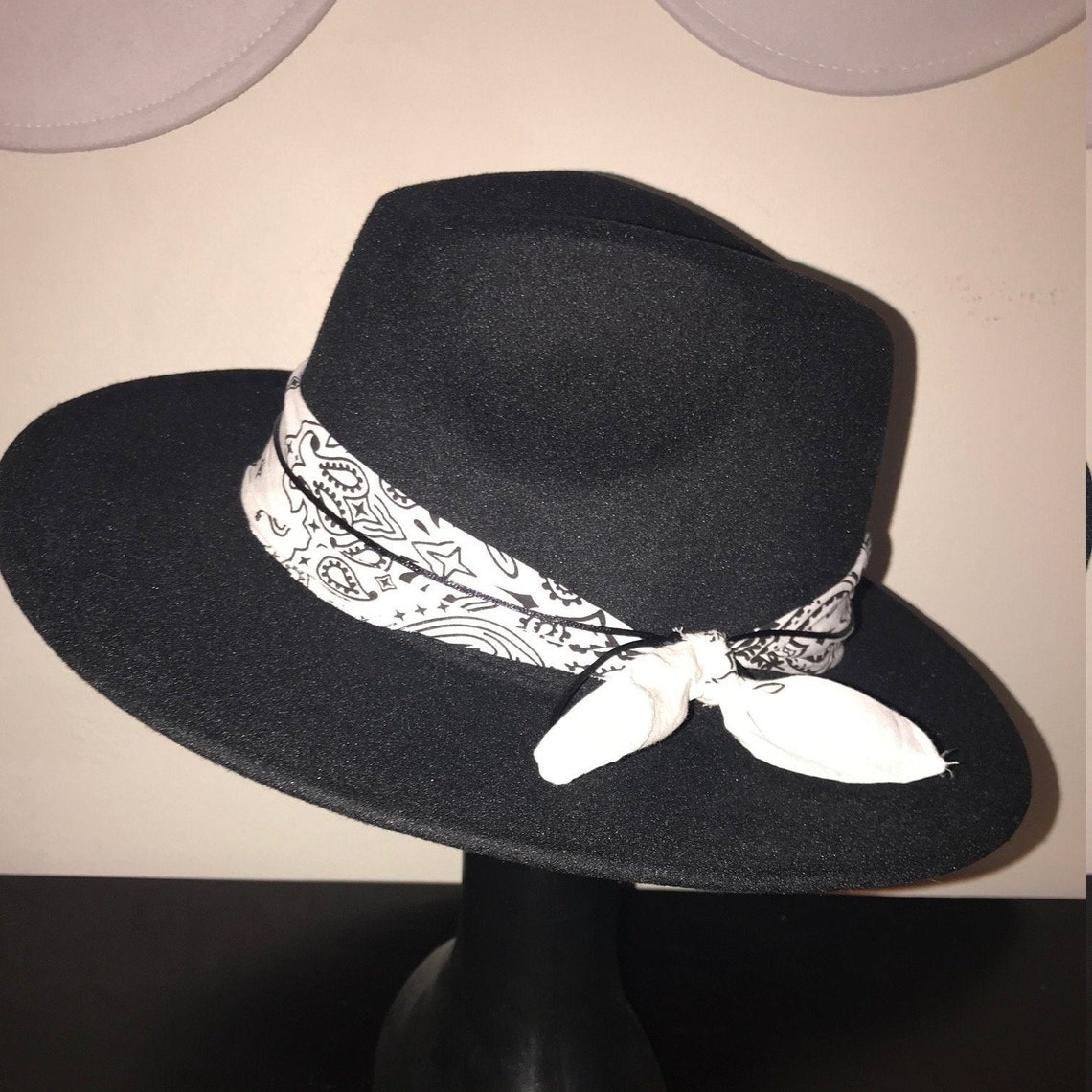 Black / White Brim Bandana Fedora Hat Etsy