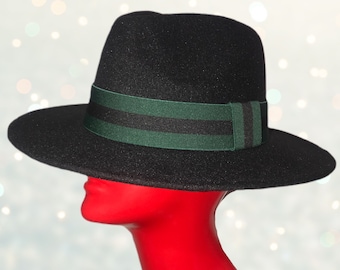 FORRESTER - Black Fedora with Green & Black Striped Band