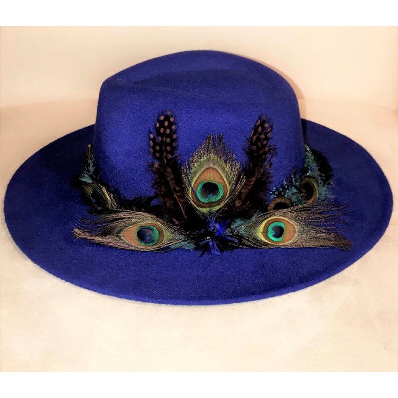 Birds Of Paradise Royal Blue Peacock Feather Fedora Hat