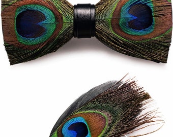 Black Peacock Feather Bow Tie and Pin Set (Child and Adult Size)