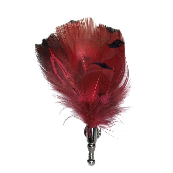 Red Ringneck Pheasant Feather Lapel Pin