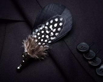 Black Polka Dot Feather Lapel Pin