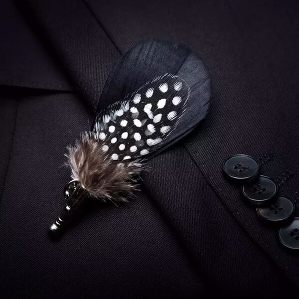 Black Polka Dot Feather Lapel Pin