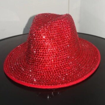 SPARKLE Red Rhinestone Fedora Hat red 