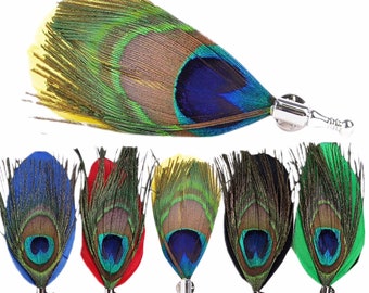 Beautiful Pheasant Peacock & Guinea Fowl  Feather Hatpin In Silver Tone Cone. 