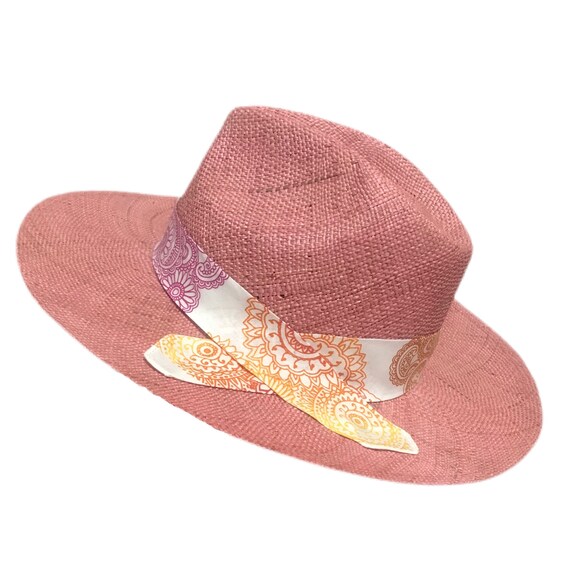 RUESS Pink Straw Fedora Hat With Linen Band Etsy