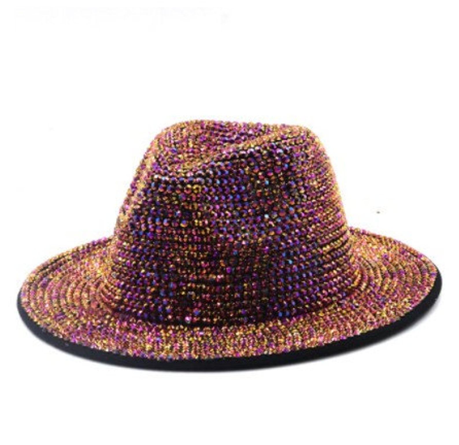 SPARKLE Purple and Gold Rhinestone Fedora Hat Etsy