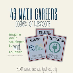 Careers that Use Math Posters for High School and Middle School Classrooms, Inspiration for Learners, Motivation for Students, For Teachers