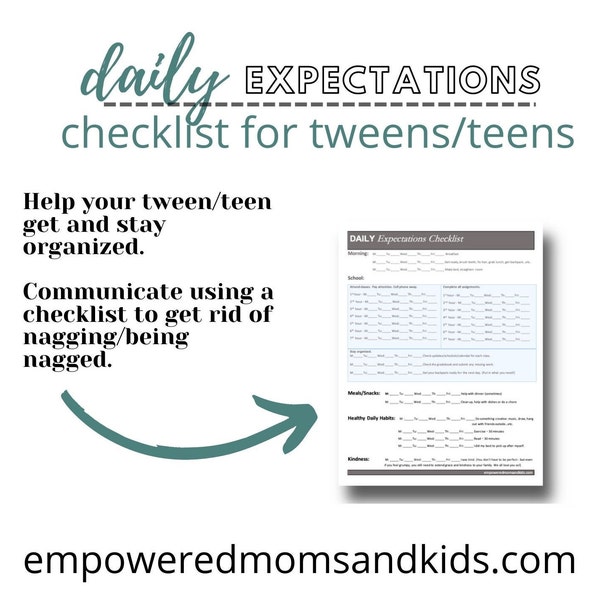 Daily Expectations Checklist: Motivate Your Tweens and Teens