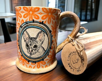 Handmade  Cat Pottery Mug