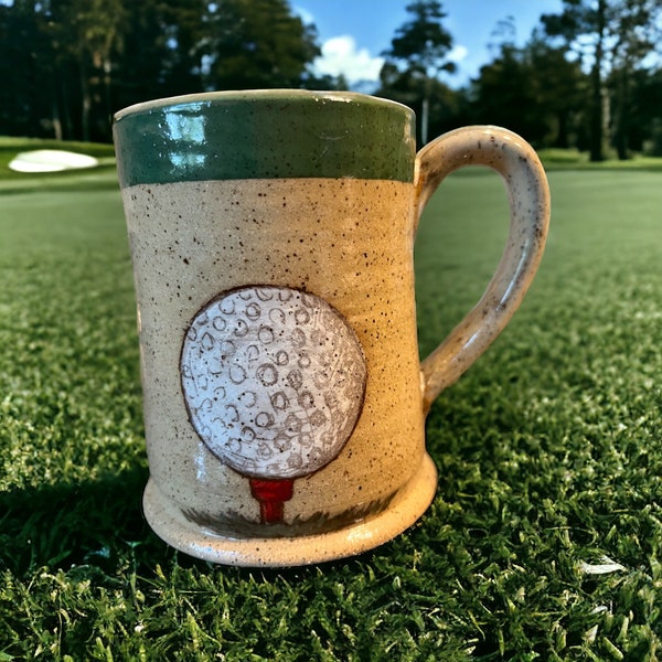 Handmade Golf Mug with Golf Ball: 3D Pottery Design