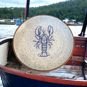 Cobalt Lobster Graphic Wheel Thrown Pottery Luncheon Plate  ~9”