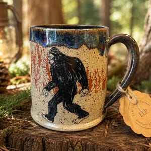 Handmade Sasquatch Pottery Mug: Forest Twilight Design