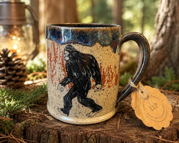 Handmade Sasquatch Pottery Mug: Forest Twilight Design