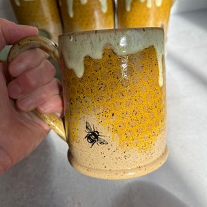 Honey Bee Drippy Honeycomb Handmade Pottery Mug image 8