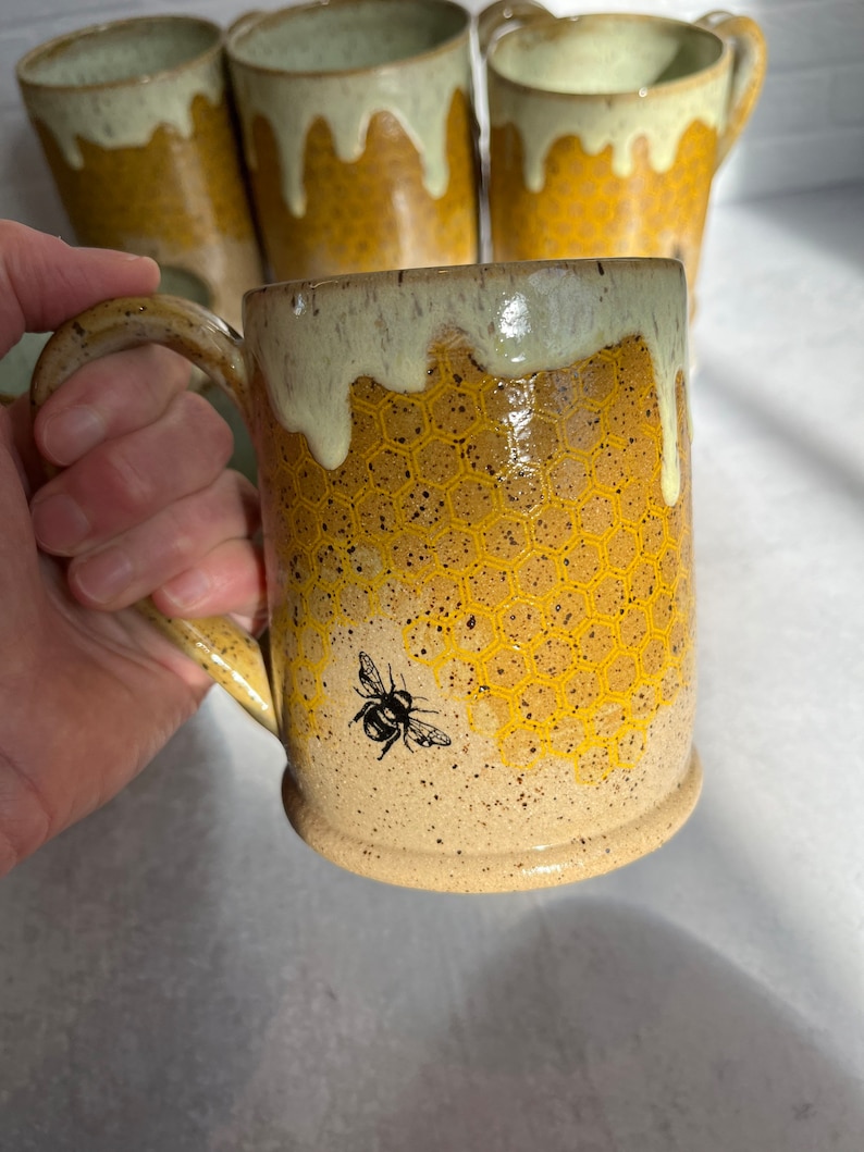 Honey Bee Drippy Honeycomb Handmade Pottery Mug image 8