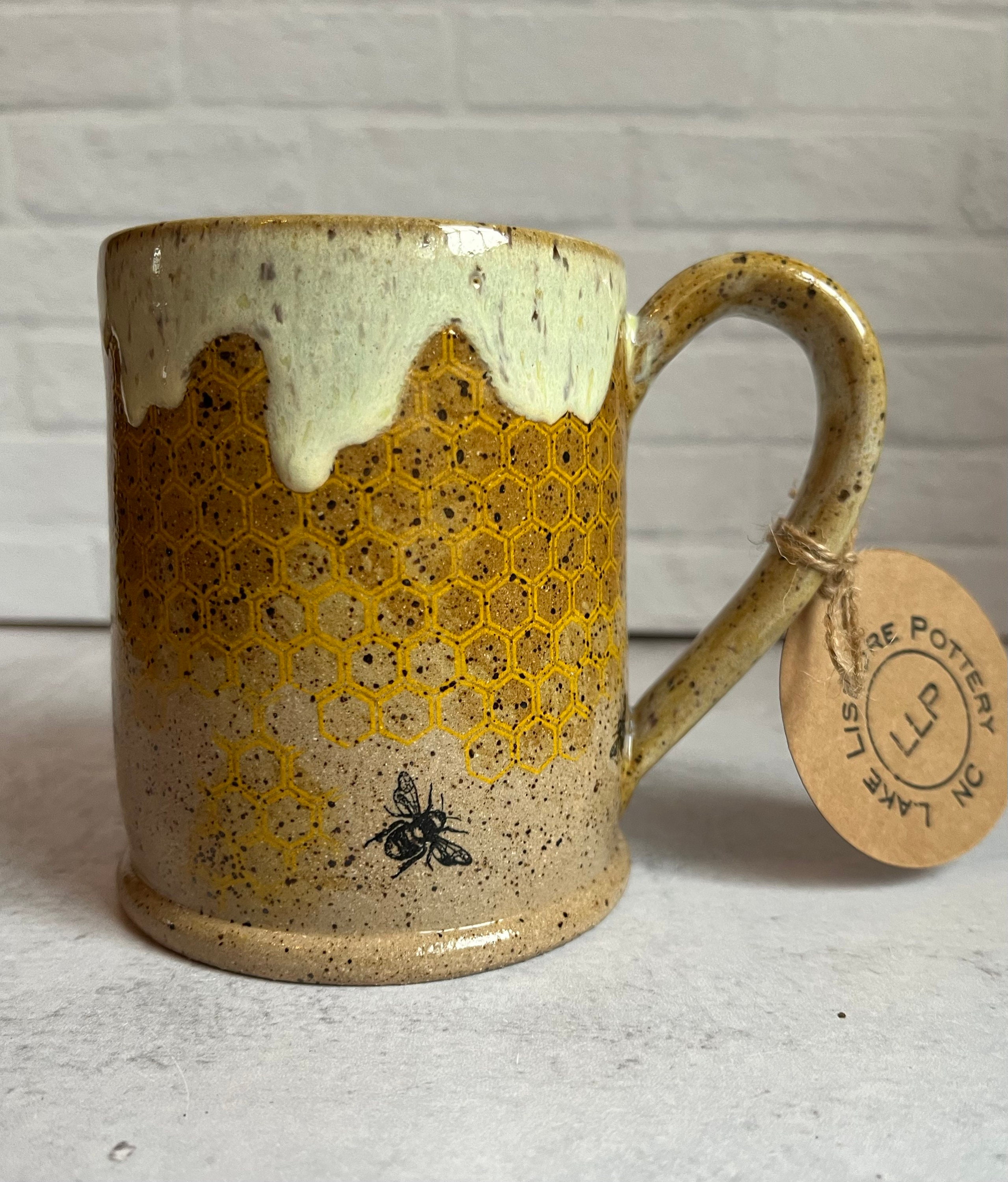 Bee Honeycomb Mug with Wooden Stirrer