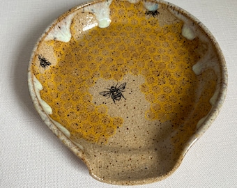 Spoon Rest with Drippy Honey and Bees.