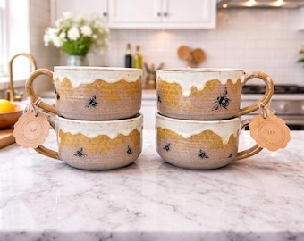 Honeybee Drippy Extra Large 24 oz Bee Mugs with Honeycomb Handmade Mug Authentic Lake Lismore Pottery