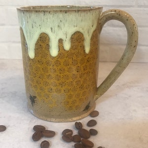 Honey Bee Drippy Honeycomb Handmade Pottery Mug image 9
