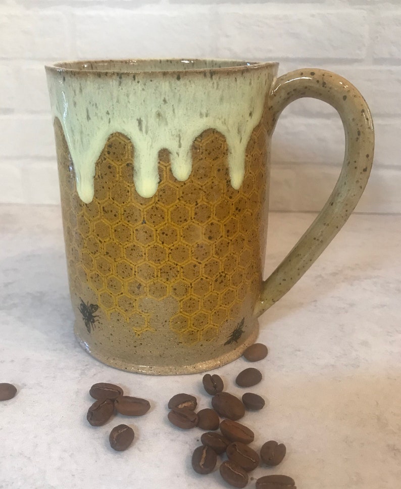 Honey Bee Drippy Honeycomb Handmade Pottery Mug image 9