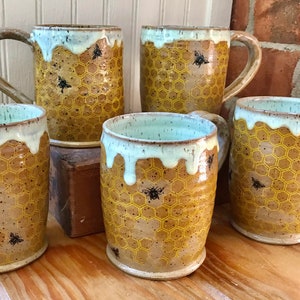 Honey Bee Drippy Honeycomb Handmade Pottery Mug image 2