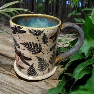 Ferns and Dragonflies Handmade Pottery Mug