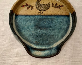 Handmade Pottery Spoon Rest: Happy Chicka Kitchen Decor
