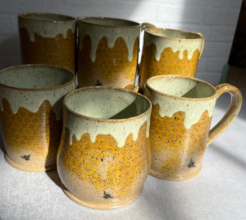 Honey Bee Drippy Honeycomb Handmade Pottery Mug image 4