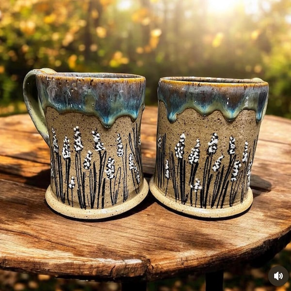 Order for Shannon. - White Flowers on Speckled Clay with Jade Glaze.