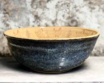 Urban Chicka serving bowl with floating blue glaze. 9.5 cups. Ready to ship!