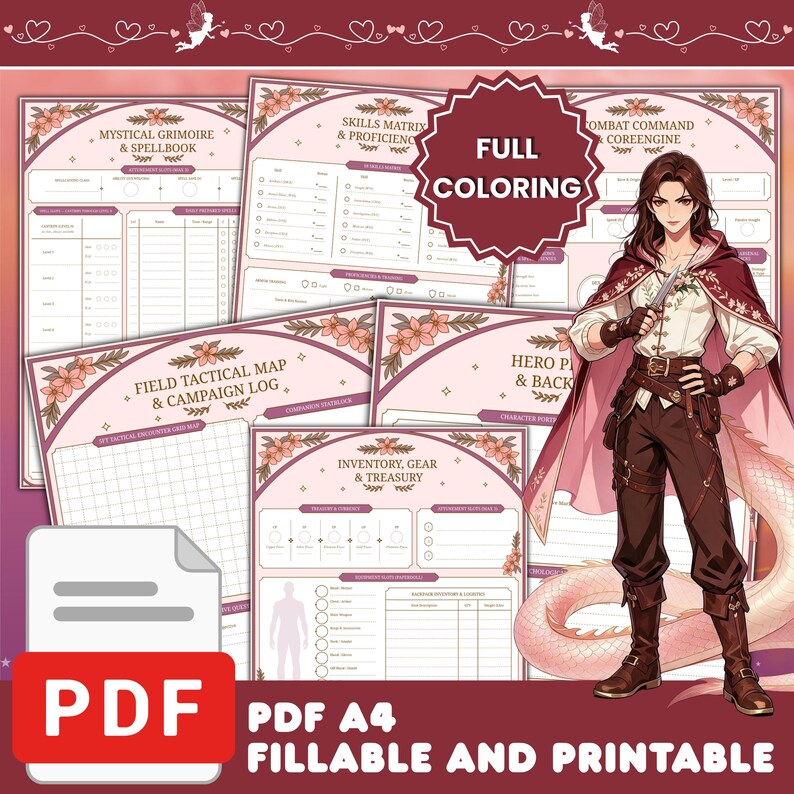D D 5E Character Sheet Printable Fillable RPG PDF A4 Fantasy d-d-5e-character-sheet-printable-fillable-rpg-pdf-a4-fantasy