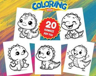 Einfaches Malbuch - Süsser Baby Kawaii Dinosaurier, 20 Seiten Einfaches Malblatt Kawaii Malbuch Ästhetik Teen Malseiten