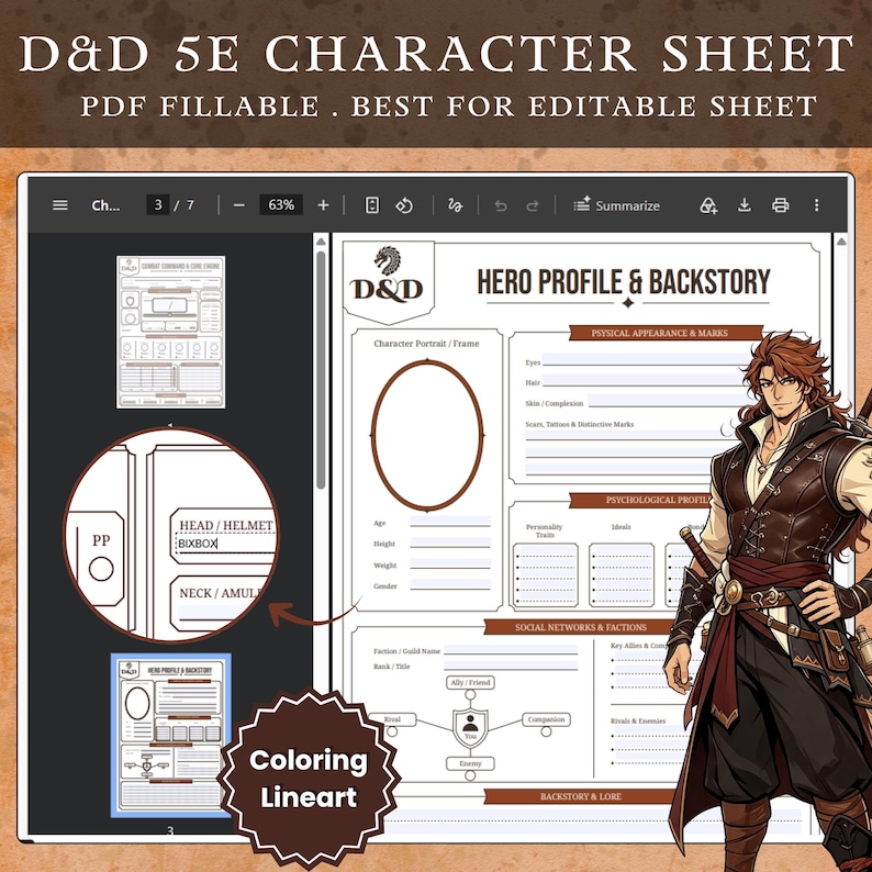 D D 5E Character Sheet Printable Fillable RPG PDF A4 Fantasy d-d-5e-character-sheet-printable-fillable-rpg-pdf-a4-fantasy