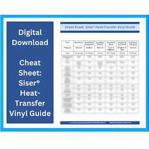 Cheat Sheet Siser® Heat Transfer Guide Digital Download for HTV Printable HTV Settings Chart Time & Temperatures Craft Quick Reference Guide