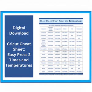 Cricut Heat Guide Cheat Sheet EasyPress 2 Temperature Chart Easy Press HTV Iron On Vinyl Heat Press Maker Craft Accessory Digital Download