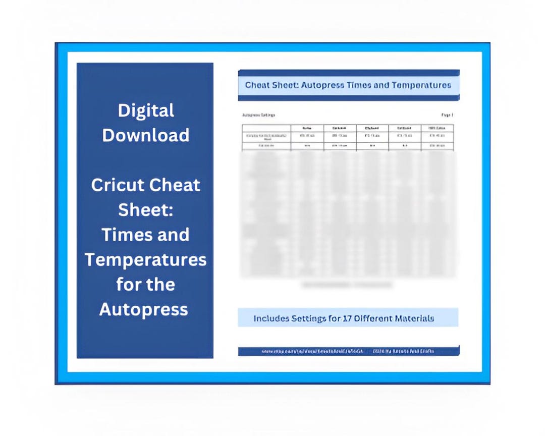 Cricut Cheat Sheet Autopress Heat Press Times Temperature Digital ...