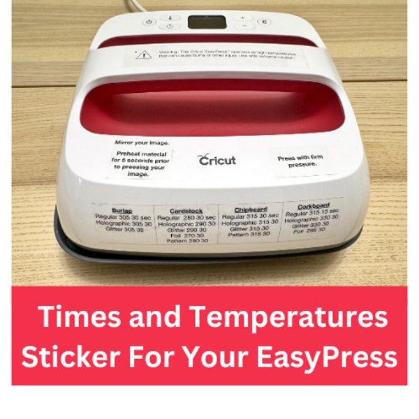 EasyPress Sticker Cricut Cheat Sheet Heat Guide with Times and Temperatures for Iron-On and HTV Vinyl including 16 Different Materials