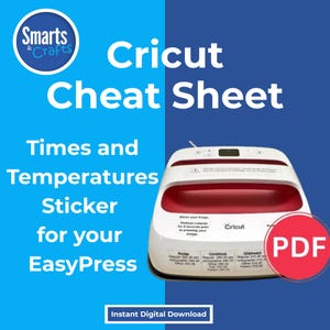 Guía de calor EasyPress (PDF): Hoja de referencia para Cricut para vinilo HTV termoadhesivo, 16 materiales, tabla de tiempos y temperaturas, descarga digital para artesanos.