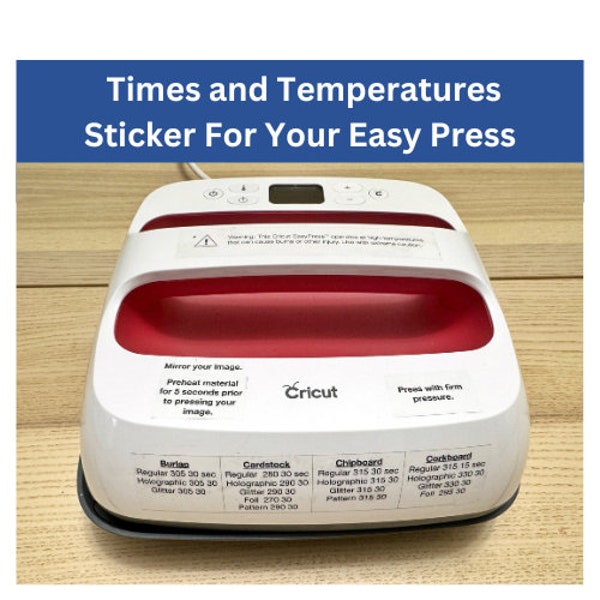 Easy Press Cricut Cheat Sheet Times and Temperatures Sticker Heat Guide for HTV and Iron On Vinyl including 16 Different Materials