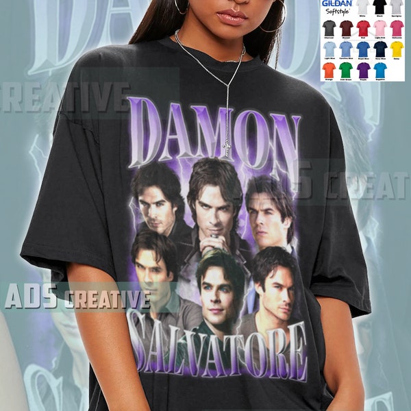 Camiseta limitada Damon salvatore camiseta de los años 90 camiseta de vampiro Vintage Bootleg Style Camiseta sudadera de vampiro LAM3