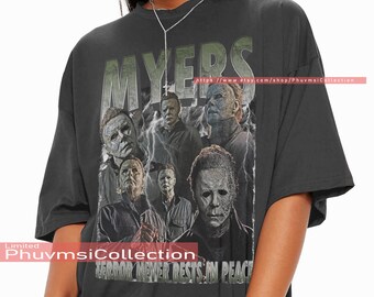 Halloween T-Shirt Michael Myers Over The Banister Graphite Heather Tee Halloween T-Shirt Michael Myers Over The Banister Graphite Heather Tee