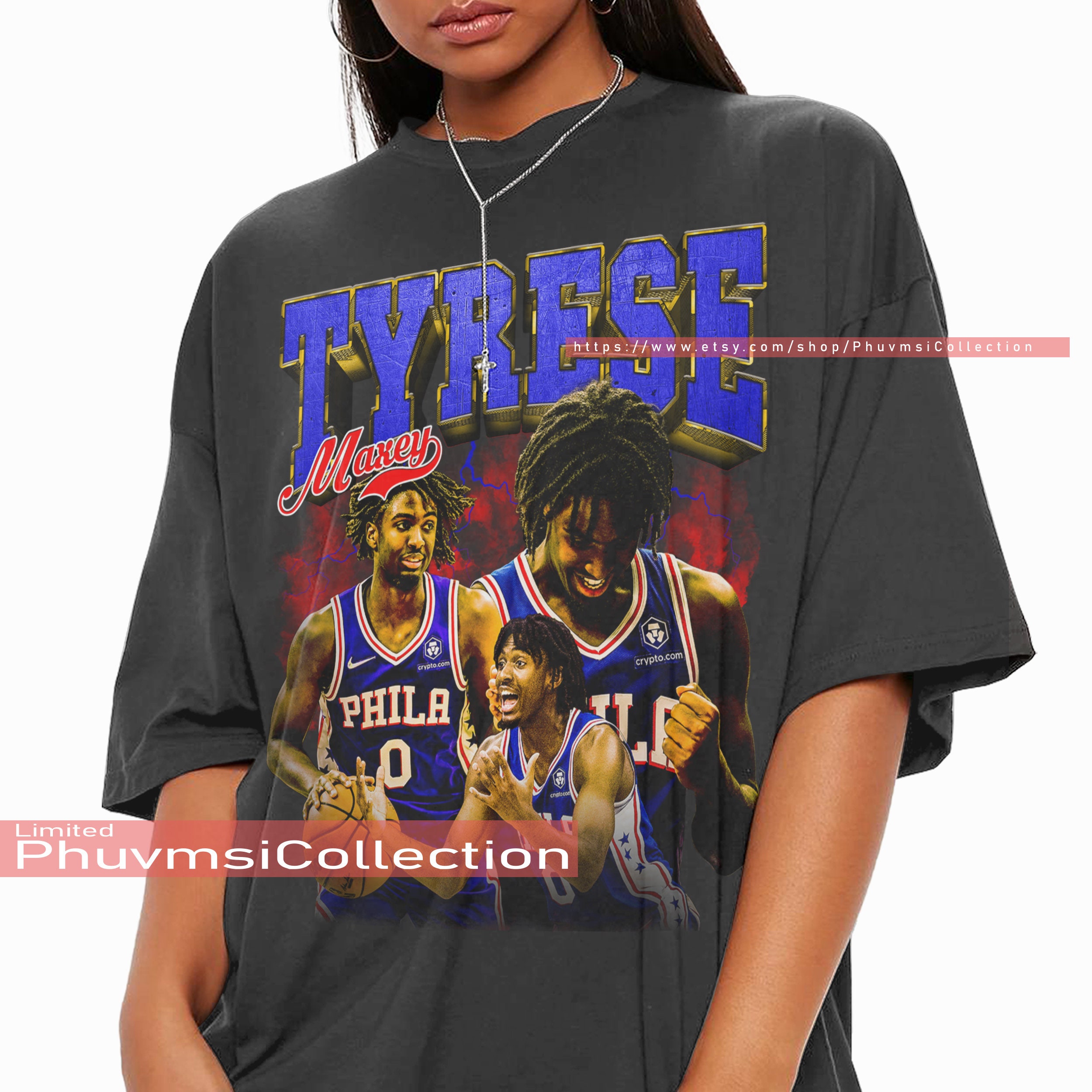 Philadelphia 76ers Tyrese Maxey Men's Premium T-Shirt - Tri Gray - Philadelphia | 500 Level