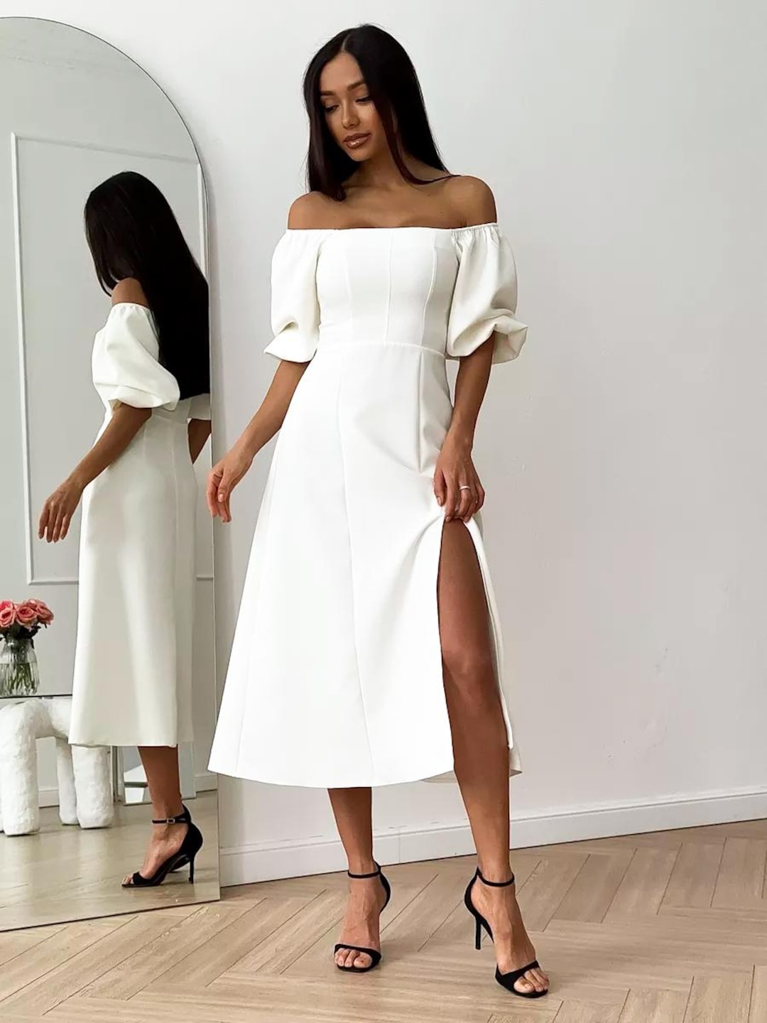 plunge neck mini dress Deep Plunge Mini Dress